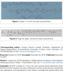 Pdf Mistakes In Mathematical Formalism Of The Stephen Hawking S Doctoral Thesis Semantic Scholar