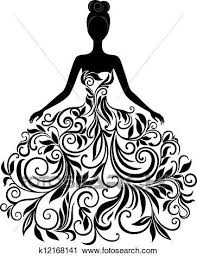 Black And White Silhouette Dress Clipart Vector Silhouette Of Young Woman In Dress View Large Clip Art Graphic Dress Clipart Wedding Dresses With Flowers Free Art Prints