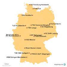 Der eingleisigen spielzeiten und die insgesamt 54.spielzeit der höchsten deutschen spielklasse im handball der männer in der geschichte der bundesliga.die saison begann am 22. Stepmap Spielorte Der Dkb Handball Bundesliga Landkarte Fur Deutschland
