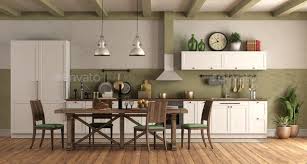 retro style kitchen with wooden dining