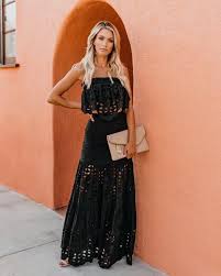Flawless Cotton Eyelet Maxi Skirt Black Black Eyelet Dress Maxi Skirt Black Pencil Skirt Outfits Casual
