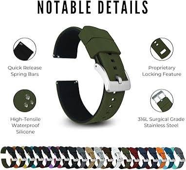 Amazon.com: BARTON WATCH BANDS Quick Release Elite Silicone Watch Bands, Army Green Top/Black Bottom, 18mm : Cell Phones & Accessories