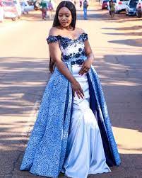 Modern shweshwe wedding dress with white lace. Off Shoulder Shweshwe Inspired Wedding Dress Clipkulture