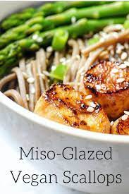 Miso Glazed Vegan Scallops Over Soba Noodles Recipe Whole Food Recipes Recipes Mushroom Recipes Vegan