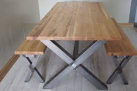 X Cross Shaped Industrial Dining Table Steel Table Legs Solid Oak Top Steel Table Legs Industrial Dining Table Steel Table