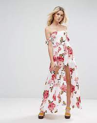 2021 prom dress trends short. Parisian Off Shoulder Floral Maxi Dress With Shorts Asos