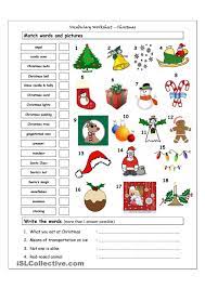 Children will practice skills such as tracing and fine motor skills, scissor skills, visual discrimination, shadow matching. Vocabulary Matching Worksheet Xmas Christmas Worksheets Christmas Lesson English Christmas