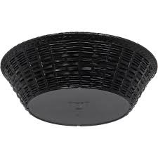 Stowing your stuff in style is as easy as can be when you have this black round small wire basket from project 62 on hand. 652403 Weavewear Round Basket 9 Black Carlisle Foodservice Products