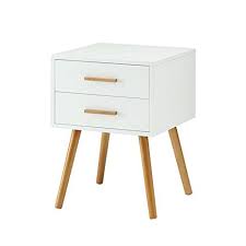 Each drawer has a single bar pull, and the case sits on a antique brass finished base. Modern 2 Drawer End Table Nightstand In White With Mid Century Style Wood Legs Fastfurnishings Com