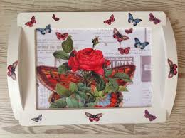 Kelebekli Vintage Tepsi Tepsi Painting Elsa