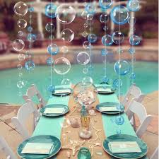 Embellished with a handmade shell necklace a simple glass candle. Blue Purple Clear Bubbles Circle Garlands Under The Sea Themed Party Decor Starfish Jellyfish Hanging Mermaid Birthday Supplies Banners Streamers Confetti Aliexpress