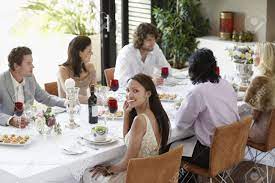 When you are eating at a formal dinner, remember that the utensils are the tools. Young Woman In Dress Sitting At Table Of Formal Dinner Party Elevated View Stock Photo Picture And Royalty Free Image Image 19521840