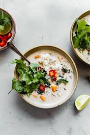 Put the chicken stock in a soup pot, along with the onion, ginger, stalk of lemongrass and sliced hot peppers. Vegan Thai Coconut Soup Easy Tom Kha Gai A Beautiful Plate