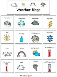 Bingo Imprimible Sobre The Weather Ingles Para Preescolar Temas De Ingles El Clima En Ingles