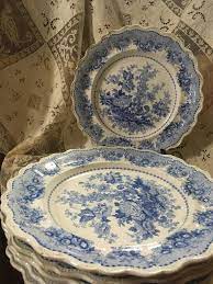 Set Of 6 Blue Tuscan Rose Floral Transferware Dinner Plates Etsy Blue And White Dinnerware Transferware Blue Transferware