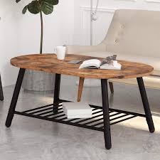 Tempered glass oval side coffee table shelf chrome base living room black. Ironck Industrial Oval Coffee Tables For Living Room 2 Tier Tea Table With Storage Shelf Easy Assembly Rustic Home Decor Buy Online In Saint Vincent And The Grenadines At Desertcart 201890593