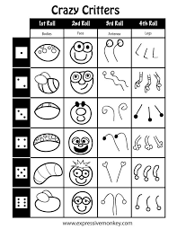 Free Crazy Critter Dice Drawing Sheets Drawing Games For Kids Art Classroom Art Handouts