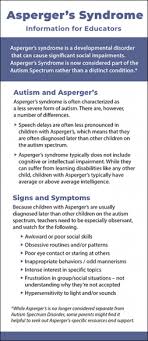 Webmd explains the symptoms and treatment of asperger's, a type of autism spectrum disorder that affects social skills. Asperger S Syndrome Information For Educators Rack Card Handout