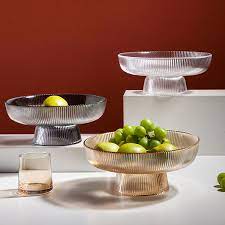 Raised Glass Fruit Bowl Amber Gray