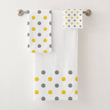 Black And White Polka Dot Hand Towels Yellow And Gray Watercolor Polka Dots Bath Towel Set Zazzle Com In 2020 Towel Set Bath Towel Sets Decorative Bath Towels