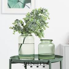 透明玻璃翻口绿色花瓶客厅插花摆件餐厅创意装饰品水培鲜花干花 glass vase glass vase
