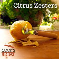 If you need shavings of lemon, orange, lime or other citrus peel but don't have a zester, there are a few and you don't even have to grab your tools from the garage to build some sort of makeshift zester. Citrus Zester Cooksinfo