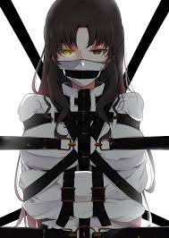 legion (fox3498), sessyoin kiara, fateextra, fateextra ccc, fategrand  order, fate (series), absurdres, highres, 1girl, bdsm, belt, belt buckle,  black belt, bondage, bound, breasts, brown hair, buckle, glowing, glowing  eye, large breasts, long