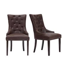 Buy leather chairs at macys.com! Home Decorators Collection Bardell Upholstered Tufted Dining Chair With Brown Faux Leather Seat And Nailheads Set Of 2 22 In W X 38 In H 3186 D Chair W The Home Depot