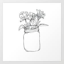 Begin by drawing a narrow horizontal oval. Mason Jar Flowers Art Print By Gabrielle Johnson Society6