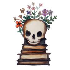 Skull Dark Wildflowers Stack of Antique Gothic Books Watercolor Kawaii ·  Creative Fabrica