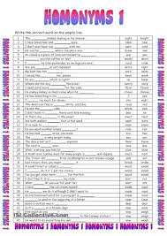 Homonyms 1 Homophones Worksheets Homonyms Learn English Words