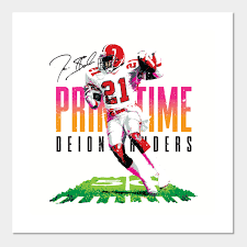 Nearly everyone in the front office wanted to take a flashy cornerback named deion sanders, who had also broken all of florida state's punt return records and already been drafted by the new york yankees to play baseball. Deion Sanders Primetime Tee T Shirt Sports Affiche Et Impression D Art Teepublic Fr