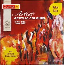 Pack includes 18 tubes of acrylic colors 20ml each along with gel medium tube of 20ml and acrylic retarder medium tube of 20ml. Camlin Kokuyo Camel Artist Acrylic Colours 18 Shades X 20 Ml With Gel Medium And Retarder Acrylic Color Flipkart Com