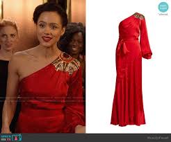 Maya S Red Embellished One Shoulder Dress On Four Weddings And A Funeral In 2020 One Shoulder Dress Dresses Funeral Outfit