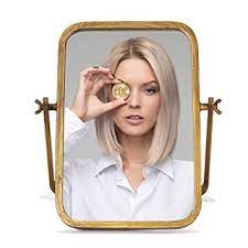 Maybe you would like to learn more about one of these? Amazon Com Geloo Vintage Vanity Table Mirror Makeup Cosmetic Standing Desk Mirror 360 Swivel Metal Framed Gold Rectangle Mirror For Boho Room Decor Office Desk Bathroom Counter Bedroom Dressing Table Antique Beauty