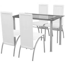 Dining Table Chairs Set Of 5 White Tempered Glass Stand Kitchen Recliner Seats 231 00end Date Dec 05 Ebay Glass Dining Set Dining Furniture Sets Dining Table Chairs
