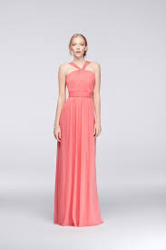 Y Neck Long Mesh Dress David S Bridal Davids Bridal Bridesmaid Dresses Mesh Bridesmaids Dress Coral Dress Wedding