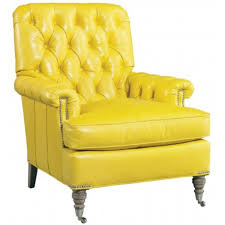 Loose Seat Cushion Tufted Arms And Back Casters 1 V Nail Trim Standard Tufted Leather Chair Yellow Accent Chairs Furniture