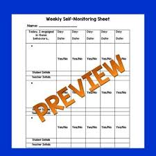 Weekly Self Monitoring Behavior Chart Classroom Behavior