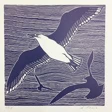 Linocut Print Of Flying Seagulls Etsy Linocut Prints Linocut Art Linocut