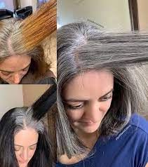 This Client Came To Me Seeking Gray Silver Color To Blend And Match Her Blotchy Gray Roots So She Can S Gray Hair Highlights Blending Gray Hair Grey Hair Color
