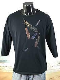 SABAKU Artwear 3/4 Sleeve Painted Feathers SHIRT Top XL Black Cotton Made  in USA | eBay