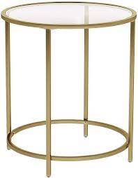 Amazon Com Vasagle Round Side Table Tempered Glass End Table With Golden Metal Frame Small Coffee Table Glass Side Tables Glass End Tables Gold Side Table