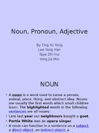 A pronoun is a word that replaces a noun in a sentence. Noun Pronoun Adjective Pronoun Noun