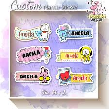 Mikha tambayong juga menyempurnakan penampilannya dengan kaos kaki dan sandal slip berwarna biru dengan karakter bt21. 7qâ„± Sticker Label Nama Custom Bt21 Bts Bt 21 100 Pcs Shopee Indonesia