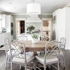 Including four slatted back chairs with slightly curved angles throughout, in a bright colored finish. Restoration Hardware 17th C Monastery Round Dining Table Gray Acacia Design Ideas