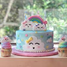 Birthday Cake Theme Ideas For Girls Ella Jade S Cloud Theme Cake Baby Birthday Cakes 1st Birthday Cake For Girls Rainbow Birthday Cake