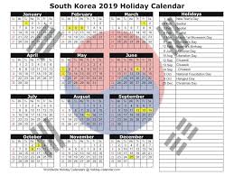 South Korea 2019 Holiday Calendar