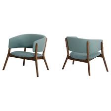 Modrest Dante Modern Accent Chair Blue And Walnut Set Of 2 Fabric Accent Chair Wicker Dining Chairs Furniture