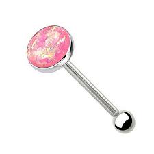Tongue Ring Imitaion Created Opal Pink Gem Piercing Jewelry